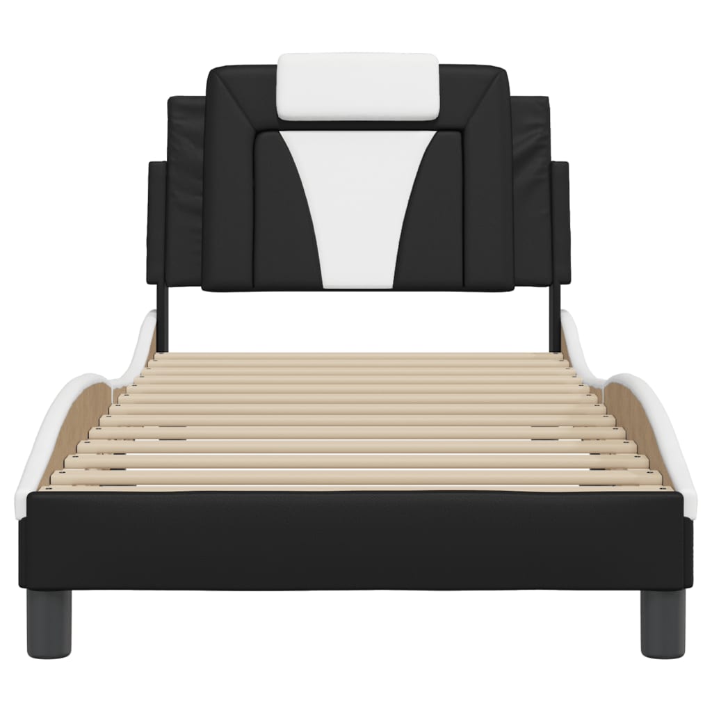 Bedframe "Viana" zonder matras kunstleer zwart en wit 80x200 cm is nu te koop bij PeponiXL, paradijselijk wonen!