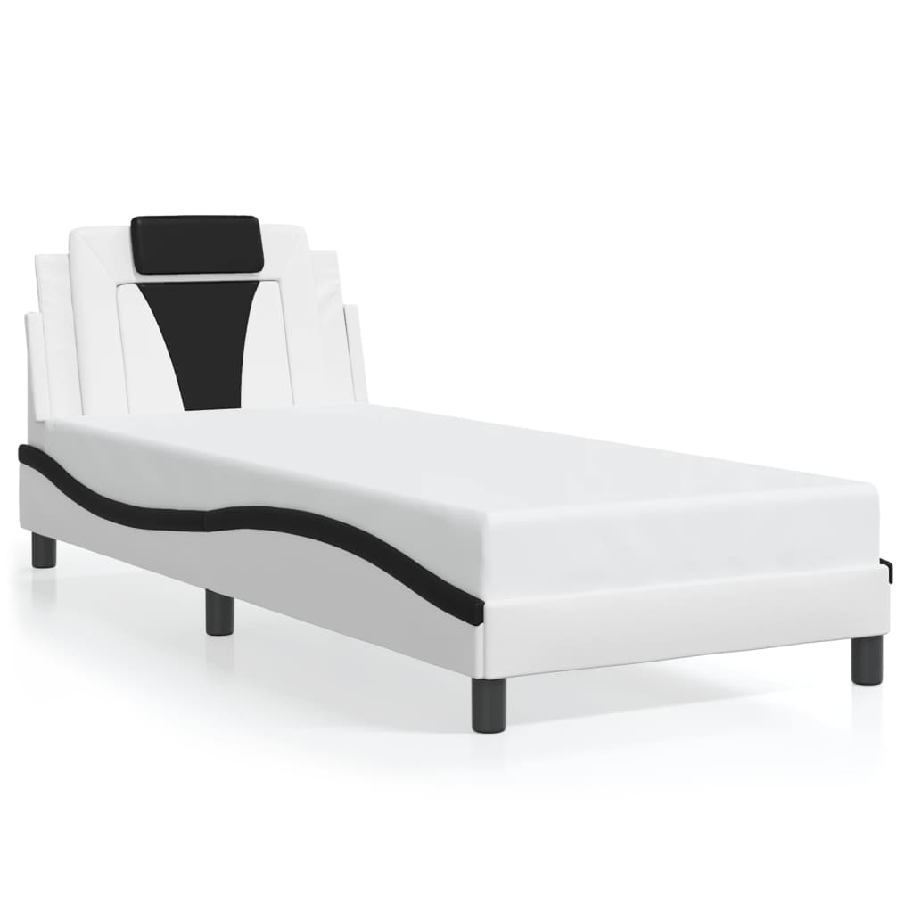 Bedframe "Viana" zonder matras kunstleer wit en zwart 80x200 cm is nu te koop bij PeponiXL, paradijselijk wonen!