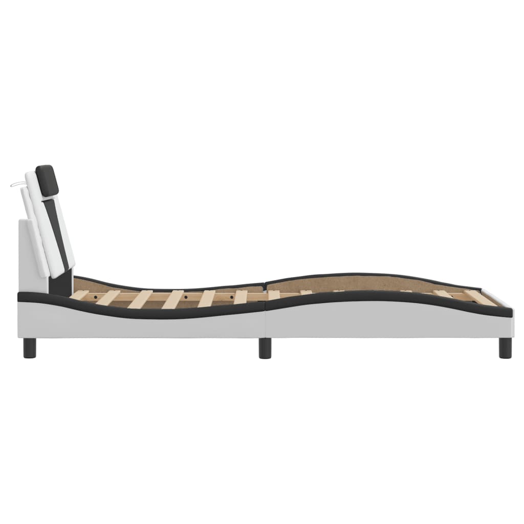 Bedframe "Viana" zonder matras kunstleer wit en zwart 80x200 cm is nu te koop bij PeponiXL, paradijselijk wonen!