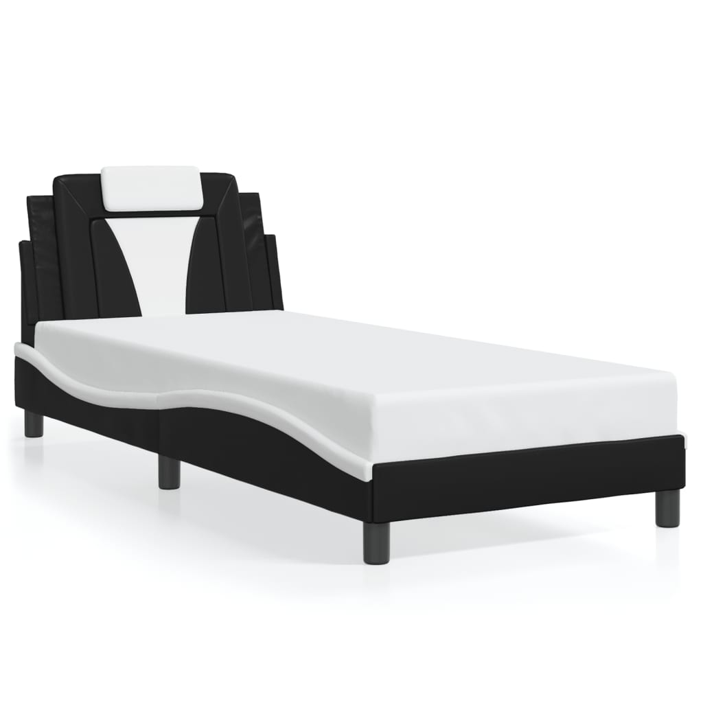 Bedframe "Viana" zonder matras kunstleer zwart en wit 90x190 cm is nu te koop bij PeponiXL, paradijselijk wonen!