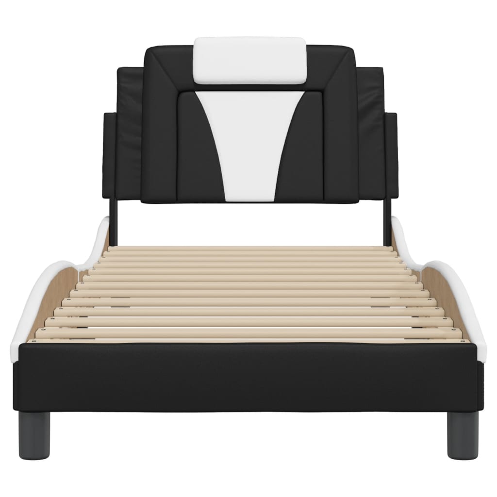 Bedframe "Viana" zonder matras kunstleer zwart en wit 90x190 cm is nu te koop bij PeponiXL, paradijselijk wonen!
