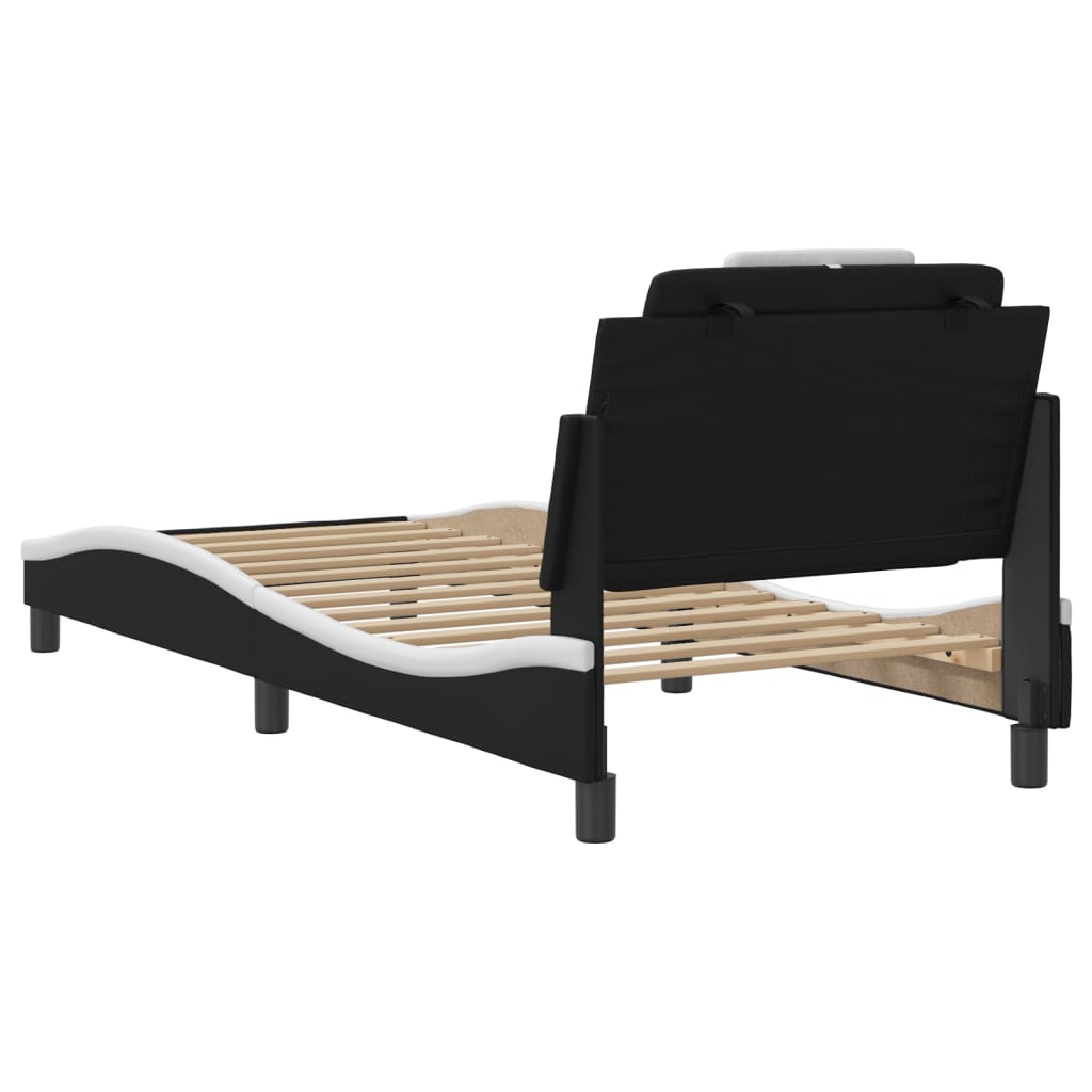 Bedframe "Viana" zonder matras kunstleer zwart en wit 90x190 cm is nu te koop bij PeponiXL, paradijselijk wonen!