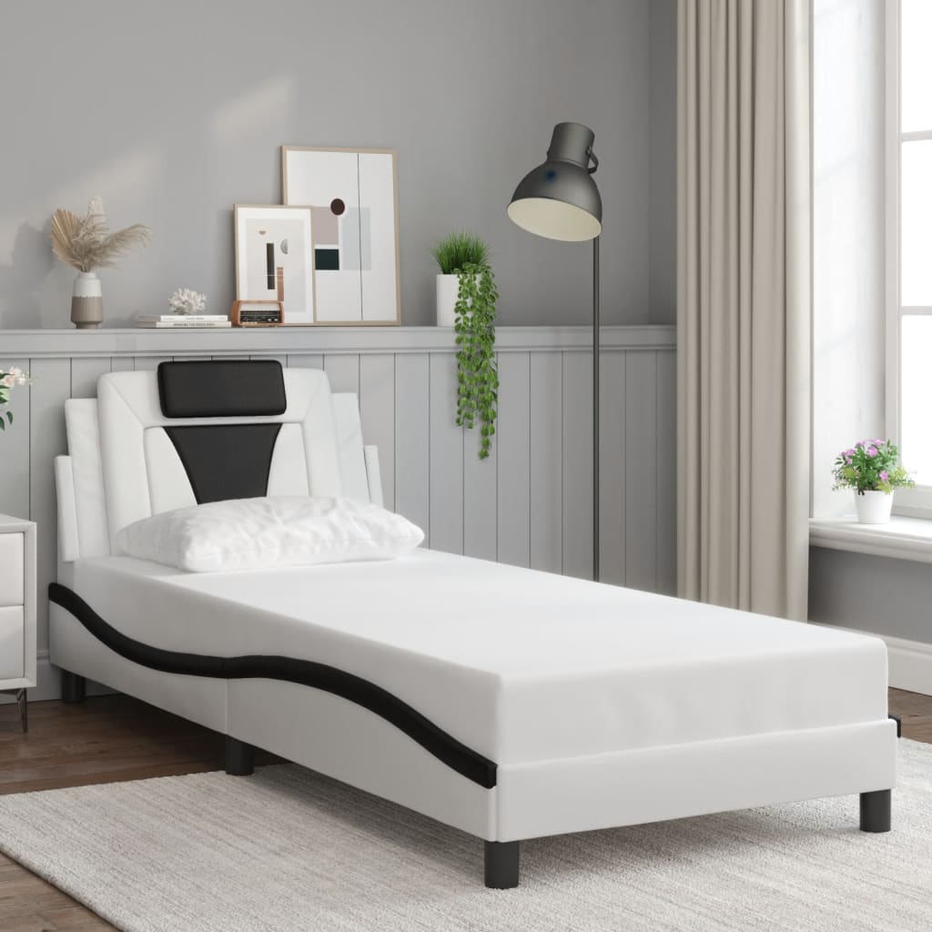 Bedframe "Viana" zonder matras kunstleer zwart en wit 90x190 cm is nu te koop bij PeponiXL, paradijselijk wonen!