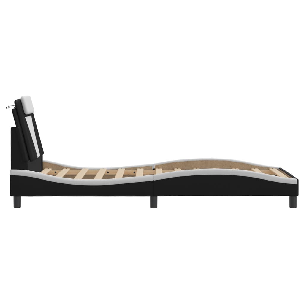 Bedframe "Viana" zonder matras kunstleer zwart en wit 90x200 cm is nu te koop bij PeponiXL, paradijselijk wonen!