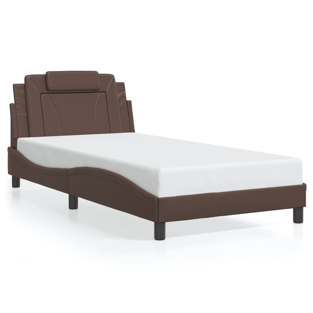 Bedframe "Viana" zonder matras kunstleer bruin 100x200 cm is nu te koop bij PeponiXL, paradijselijk wonen!