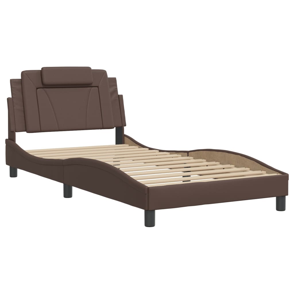 Bedframe "Viana" zonder matras kunstleer bruin 100x200 cm is nu te koop bij PeponiXL, paradijselijk wonen!