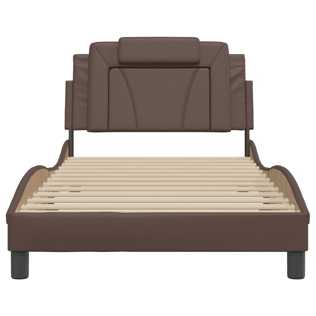 Bedframe "Viana" zonder matras kunstleer bruin 100x200 cm is nu te koop bij PeponiXL, paradijselijk wonen!