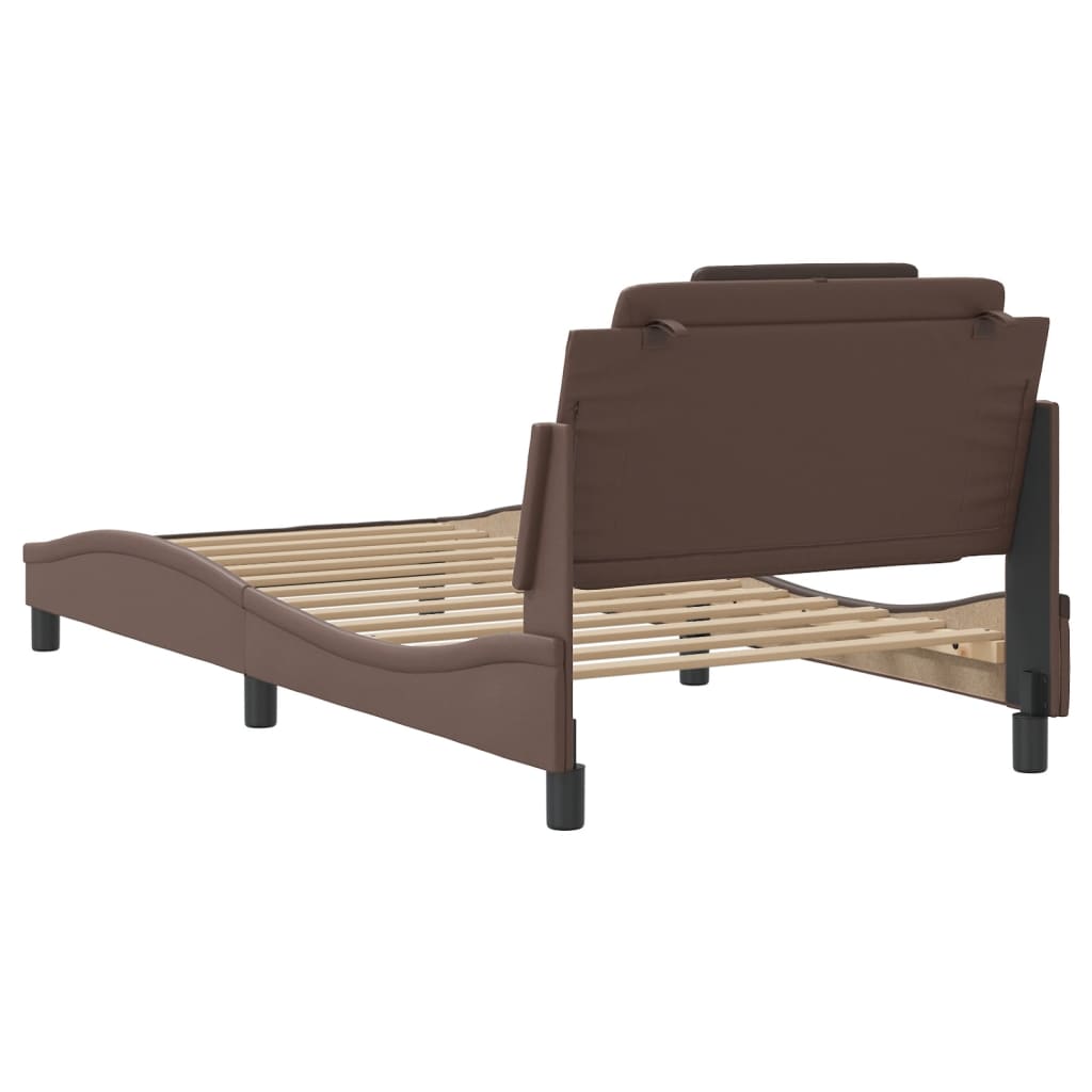 Bedframe "Viana" zonder matras kunstleer bruin 100x200 cm is nu te koop bij PeponiXL, paradijselijk wonen!