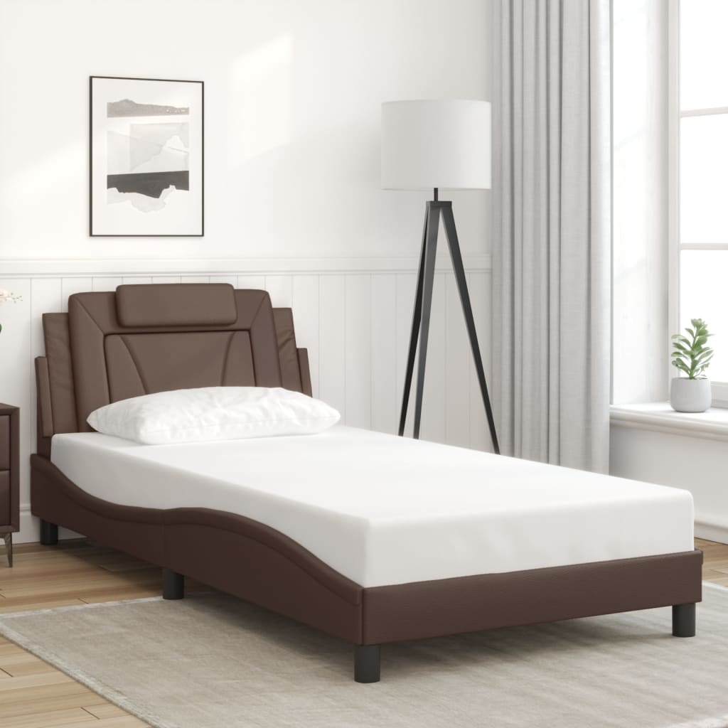 Bedframe "Viana" zonder matras kunstleer bruin 100x200 cm is nu te koop bij PeponiXL, paradijselijk wonen!
