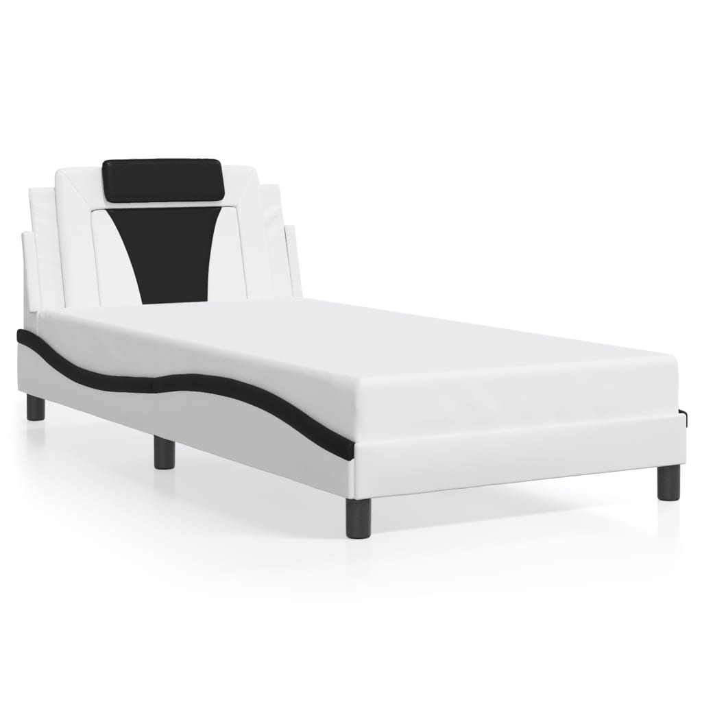 Bedframe "Viana" zonder matras kunstleer zwart en wit 100x200 cm is nu te koop bij PeponiXL, paradijselijk wonen!
