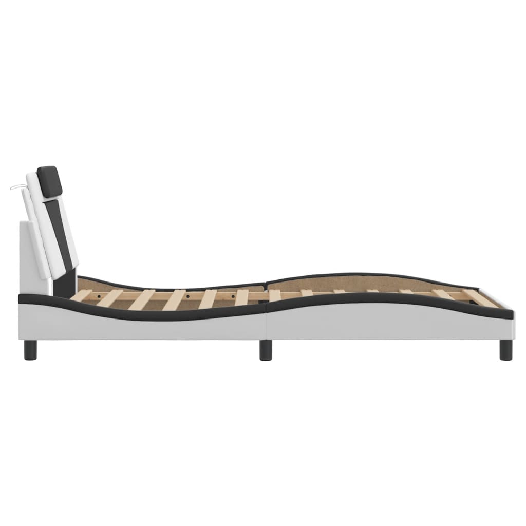 Bedframe "Viana" zonder matras kunstleer zwart en wit 100x200 cm is nu te koop bij PeponiXL, paradijselijk wonen!
