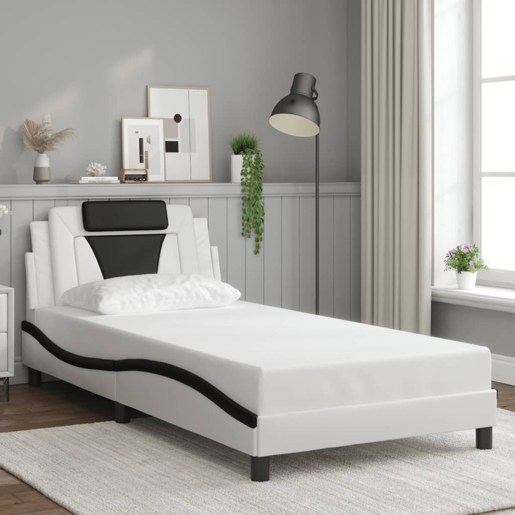 Bedframe "Viana" zonder matras kunstleer zwart en wit 100x200 cm is nu te koop bij PeponiXL, paradijselijk wonen!