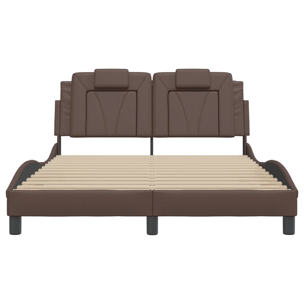 Bedframe "Viana" zonder matras kunstleer bruin 120x200 cm is nu te koop bij PeponiXL, paradijselijk wonen!