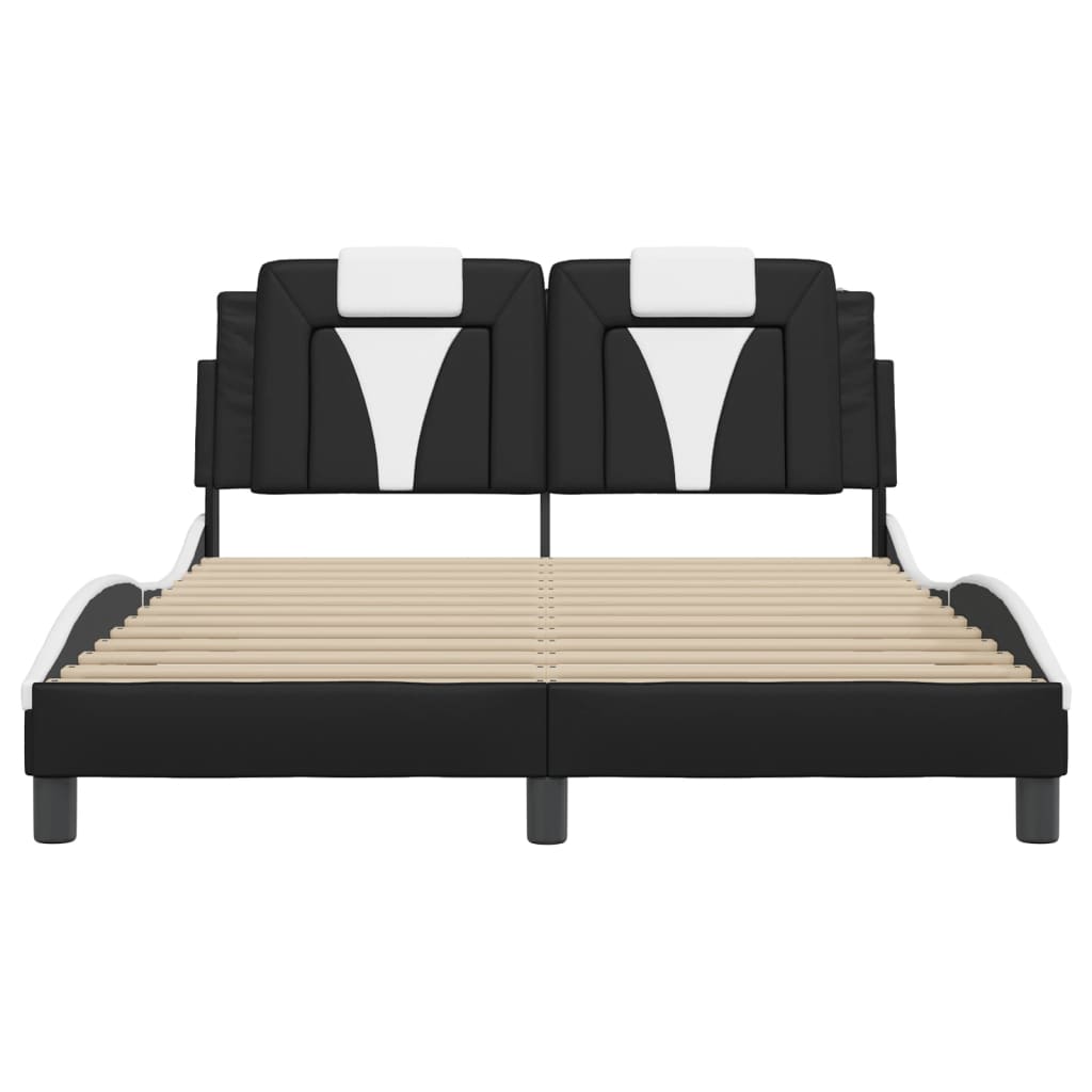 Bedframe "Viana" zonder matras kunstleer zwart en wit 140x190 cm is nu te koop bij PeponiXL, paradijselijk wonen!