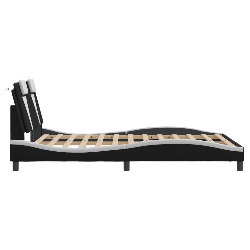 Bedframe "Viana" zonder matras kunstleer zwart en wit 140x190 cm is nu te koop bij PeponiXL, paradijselijk wonen!
