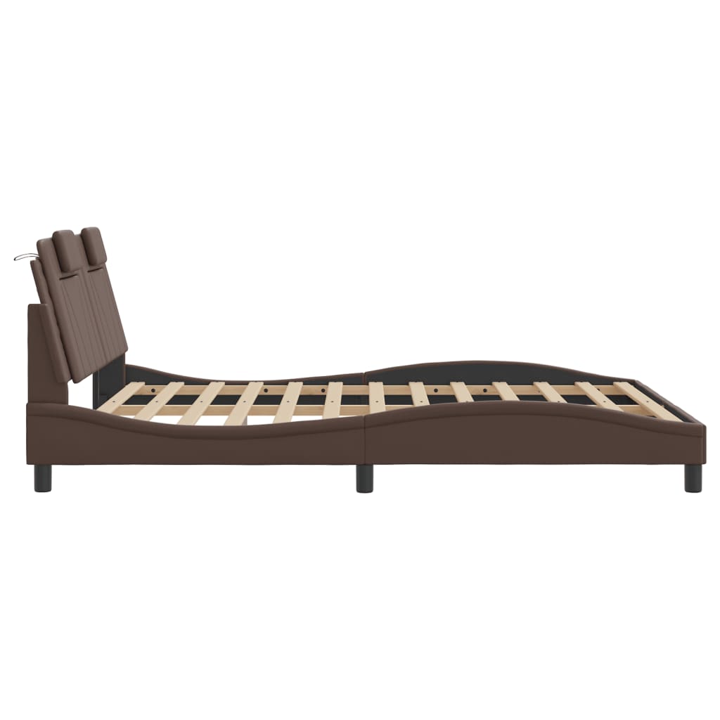 Bedframe "Viana" zonder matras kunstleer bruin 160x200 cm is nu te koop bij PeponiXL, paradijselijk wonen!