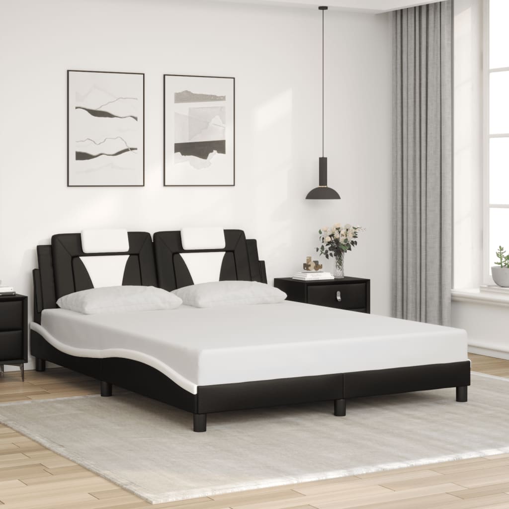 Bedframe "Viana" zonder matras kunstleer zwart en wit 160x200 cm is nu te koop bij PeponiXL, paradijselijk wonen!