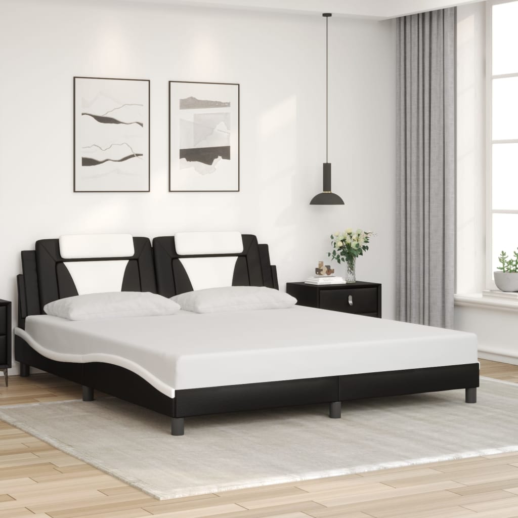 Bedframe "Viana" zonder matras kunstleer zwart en wit 180x200 cm is nu te koop bij PeponiXL, paradijselijk wonen!