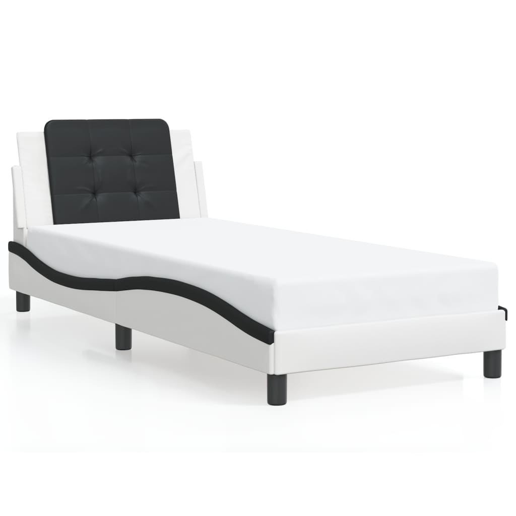 Bedframe zonder matras "Zadar" kunstleer zwart en wit 90x190 cm is nu te koop bij PeponiXL, paradijselijk wonen!