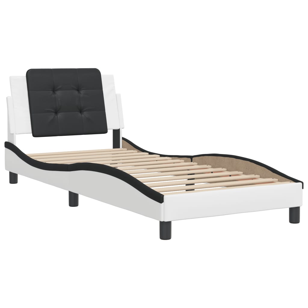 Bedframe zonder matras "Zadar" kunstleer zwart en wit 90x190 cm is nu te koop bij PeponiXL, paradijselijk wonen!