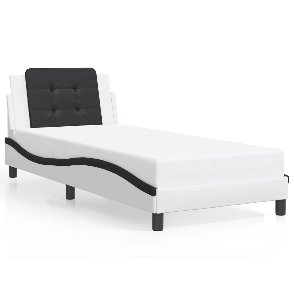 Bedframe zonder matras "Zadar" kunstleer zwart en wit 100x200 cm is nu te koop bij PeponiXL, paradijselijk wonen!