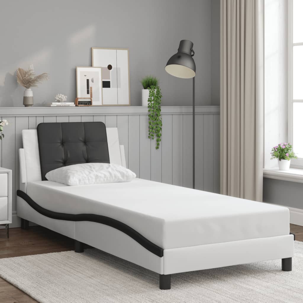 Bedframe zonder matras "Zadar" kunstleer zwart en wit 100x200 cm is nu te koop bij PeponiXL, paradijselijk wonen!