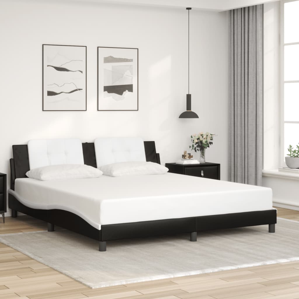 Bedframe zonder matras "Zadar" kunstleer zwart en wit 180x200 cm is nu te koop bij PeponiXL, paradijselijk wonen!