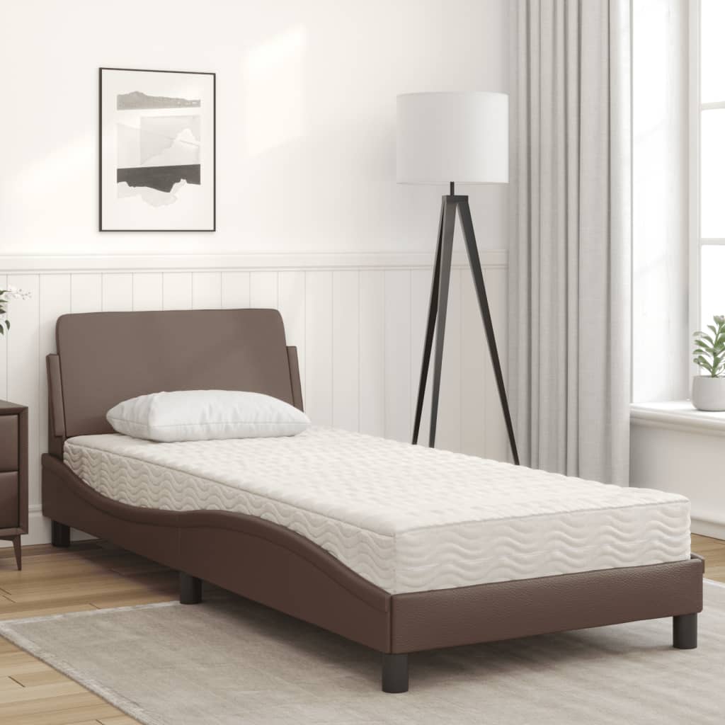 Bed met matras "Dover" kunstleer bruin 80x200 cm is nu te koop bij PeponiXL, paradijselijk wonen!
