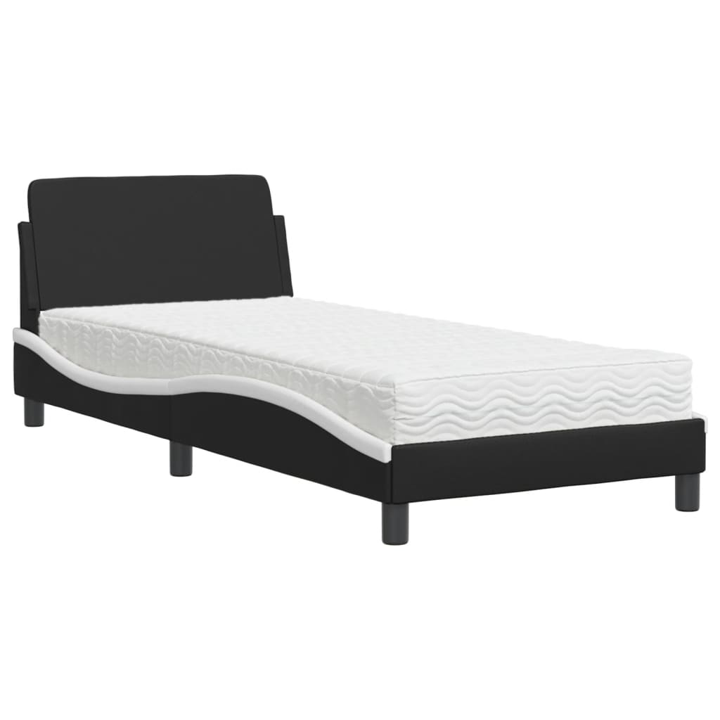 Bed met matras "Dover" kunstleer zwart en wit 80x200 cm is nu te koop bij PeponiXL, paradijselijk wonen!
