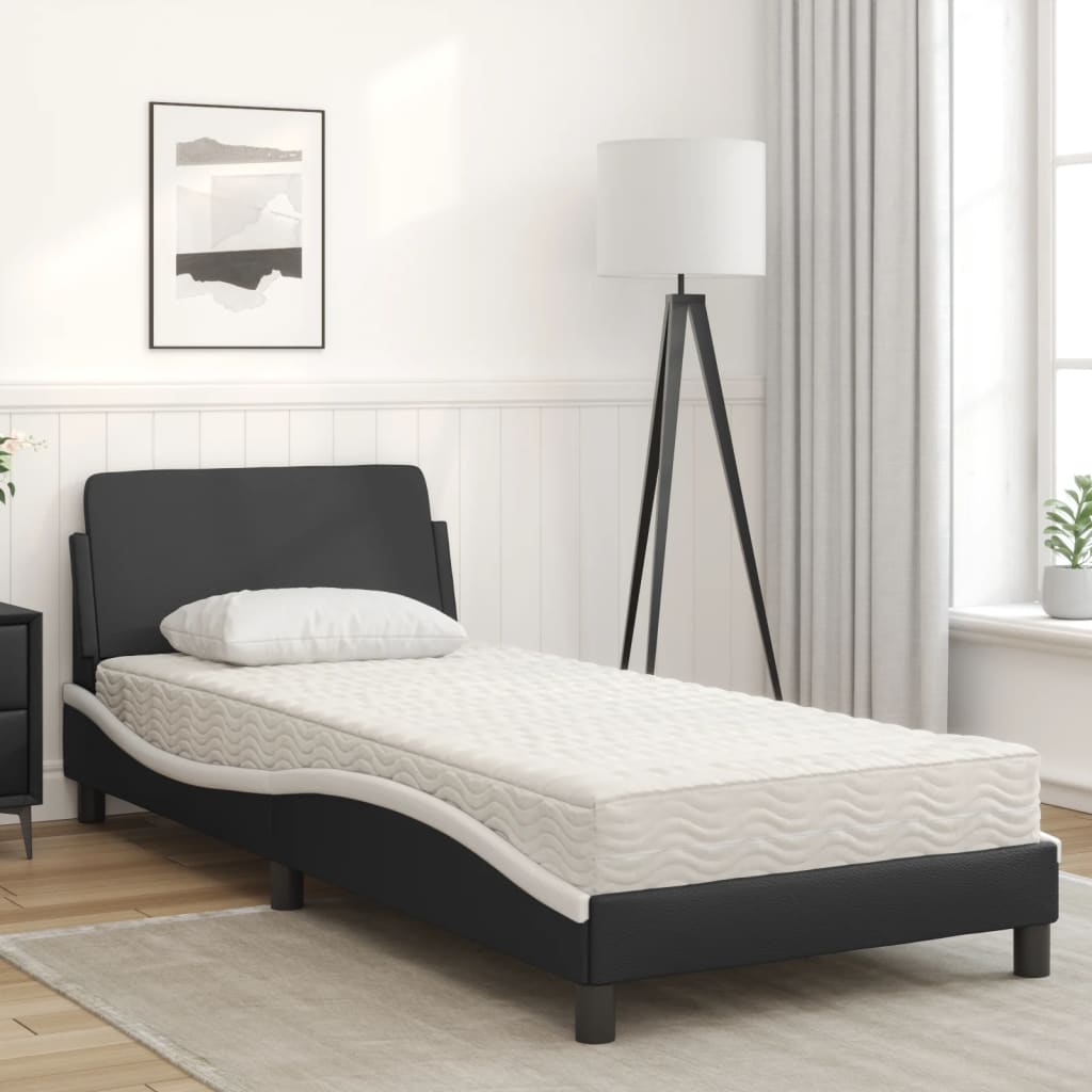 Bed met matras "Dover" kunstleer zwart en wit 80x200 cm is nu te koop bij PeponiXL, paradijselijk wonen!