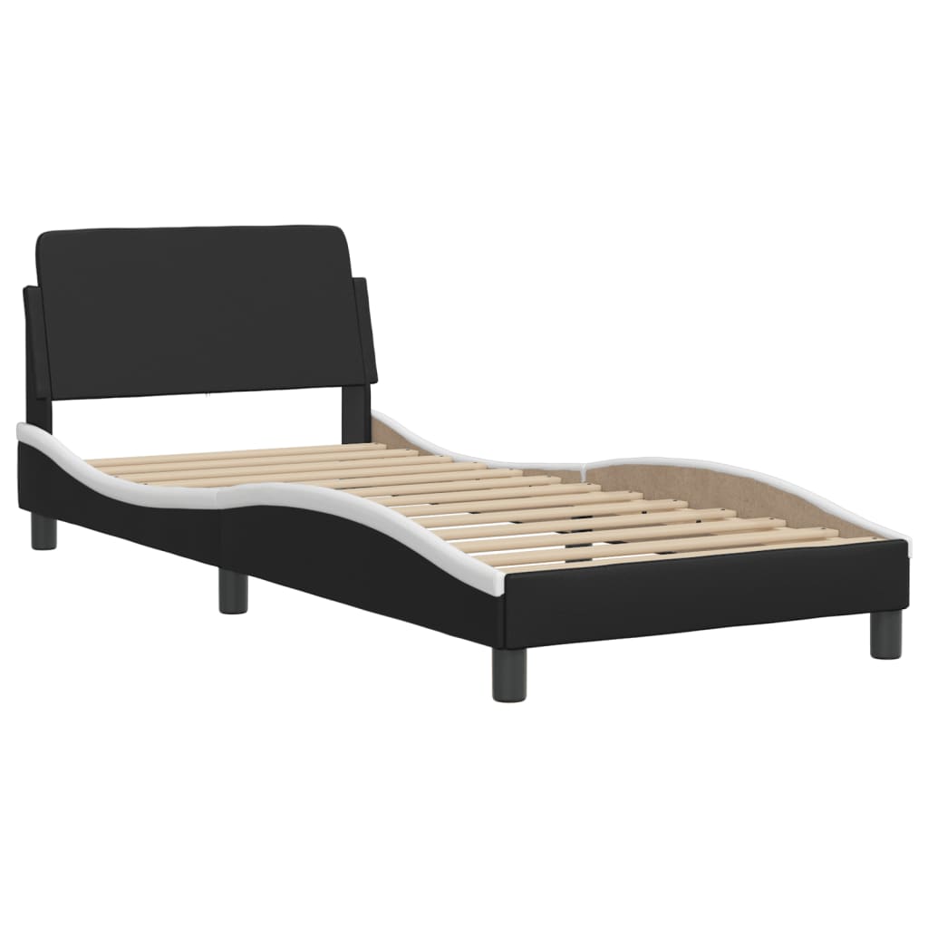 Bed met matras "Dover" kunstleer zwart en wit 80x200 cm is nu te koop bij PeponiXL, paradijselijk wonen!