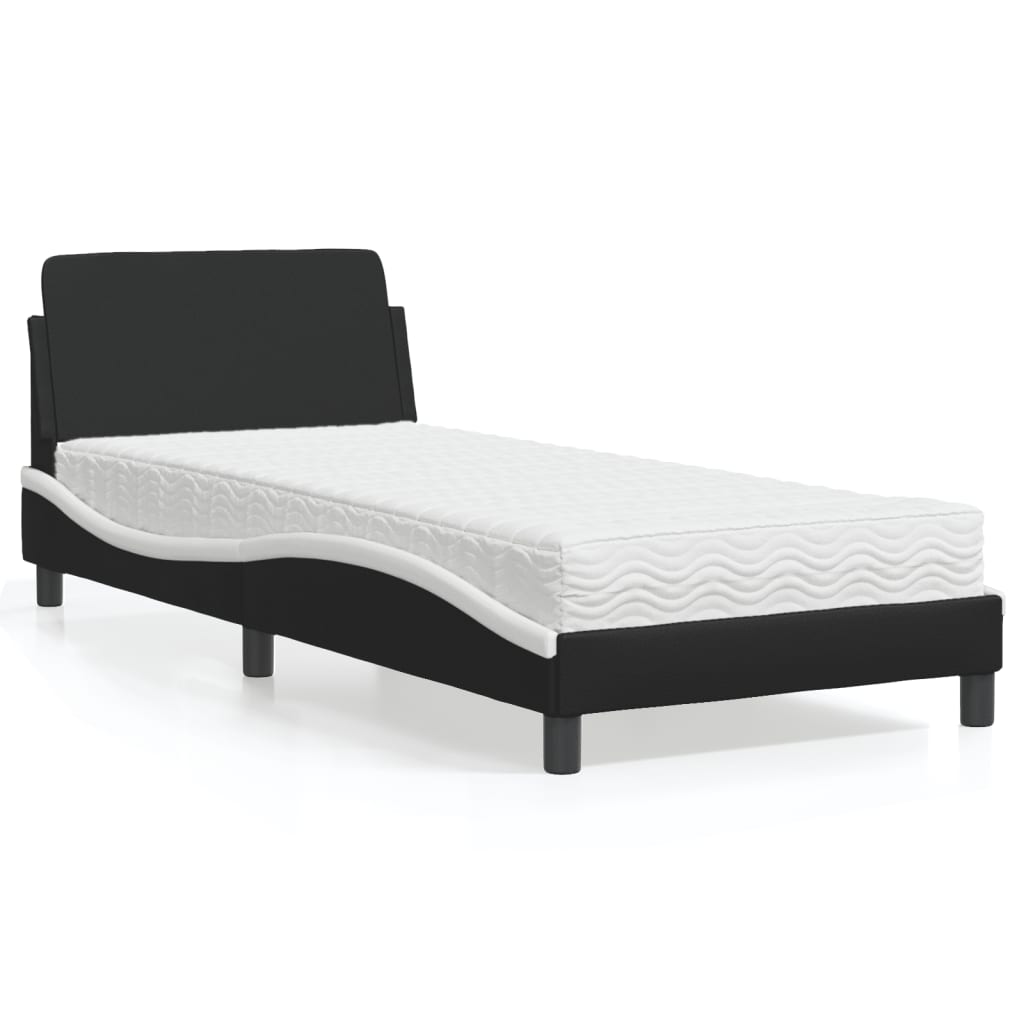 Bed met matras "Dover" kunstleer zwart en wit 80x200 cm is nu te koop bij PeponiXL, paradijselijk wonen!