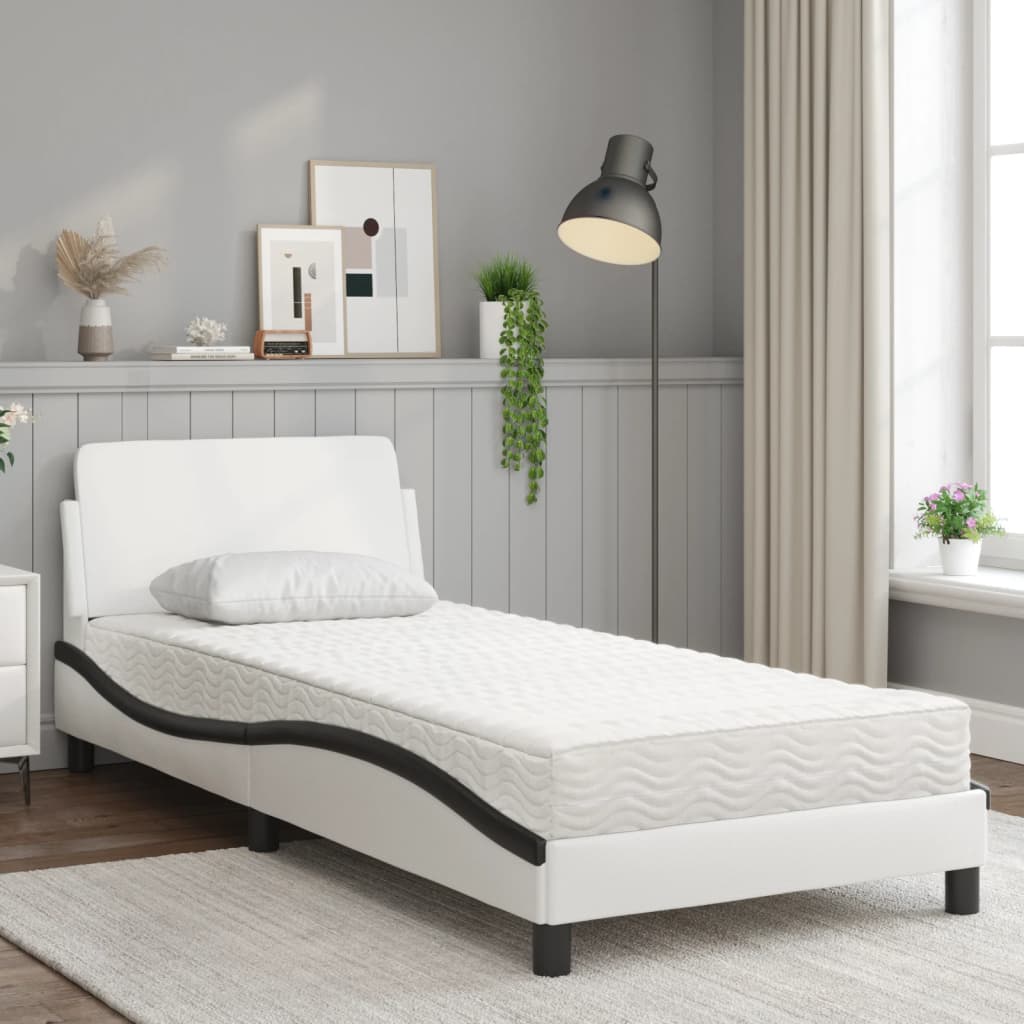 Bed met matras "Dover" kunstleer zwart en wit 80x200 cm is nu te koop bij PeponiXL, paradijselijk wonen!