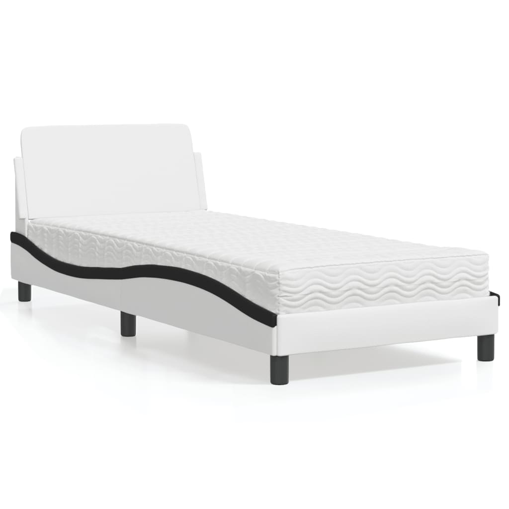 Bed met matras "Dover" kunstleer zwart en wit 80x200 cm is nu te koop bij PeponiXL, paradijselijk wonen!