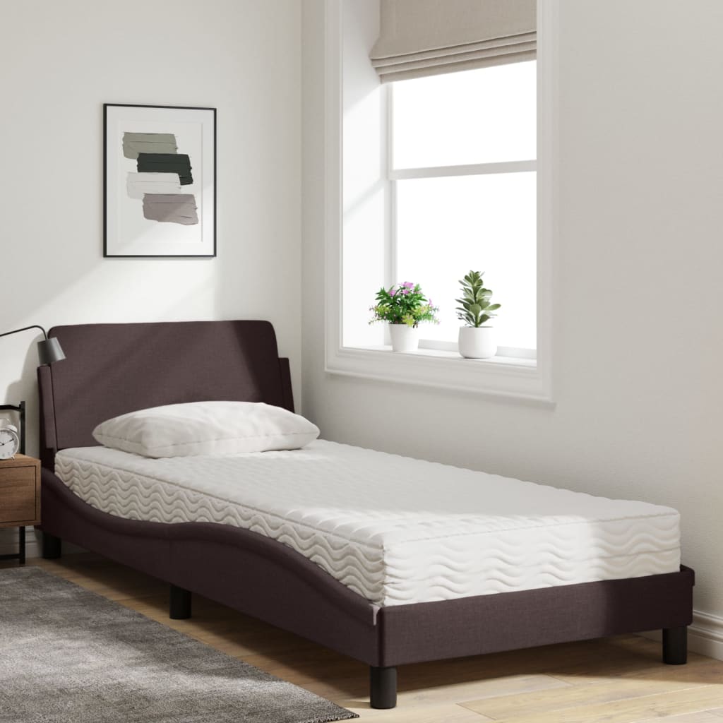 Bed met matras "Dover" stof donkerbruin 90x190 cm is nu te koop bij PeponiXL, paradijselijk wonen!