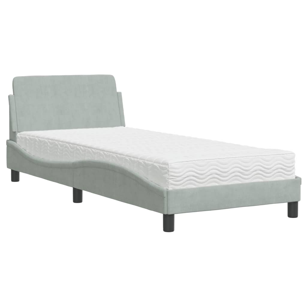 Bed met matras "Dover" fluweel lichtgrijs 90x190 cm is nu te koop bij PeponiXL, paradijselijk wonen!