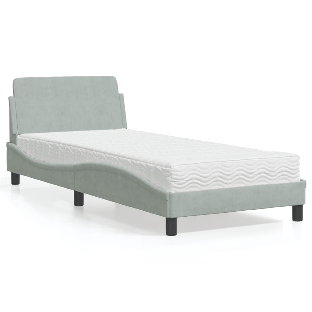 Bed met matras "Dover" fluweel lichtgrijs 90x190 cm is nu te koop bij PeponiXL, paradijselijk wonen!