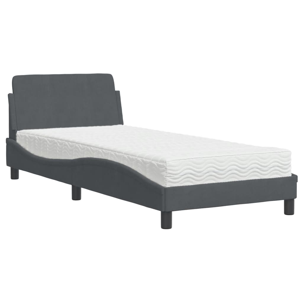 Bed met matras "Dover" fluweel donkergrijs 90x190 cm is nu te koop bij PeponiXL, paradijselijk wonen!