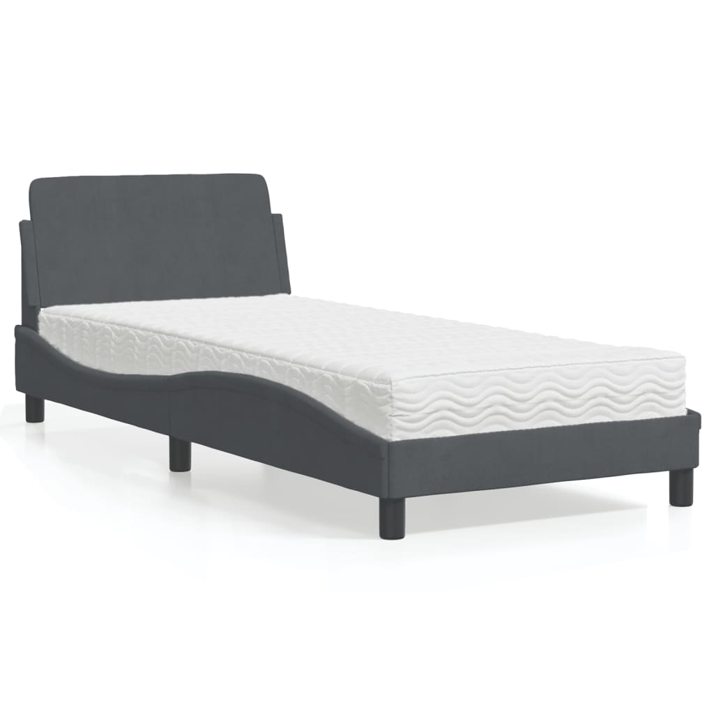 Bed met matras "Dover" fluweel donkergrijs 90x190 cm is nu te koop bij PeponiXL, paradijselijk wonen!