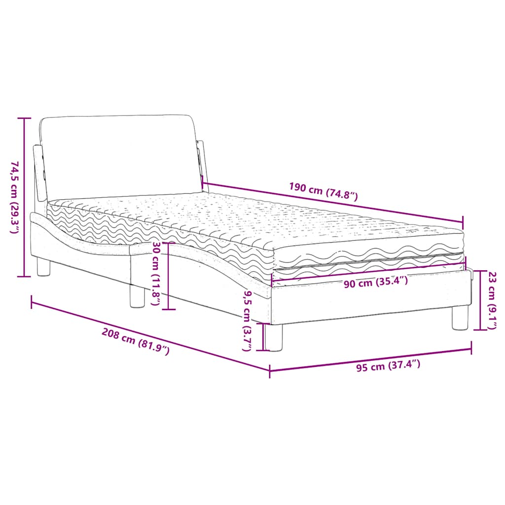 Bed met matras "Dover" fluweel blauw 90x190 cm is nu te koop bij PeponiXL, paradijselijk wonen!
