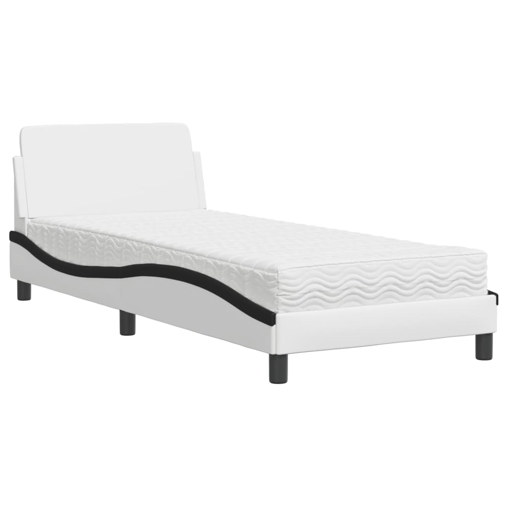Bed met matras "Dover" kunstleer wit en zwart 90x190 cm is nu te koop bij PeponiXL, paradijselijk wonen!
