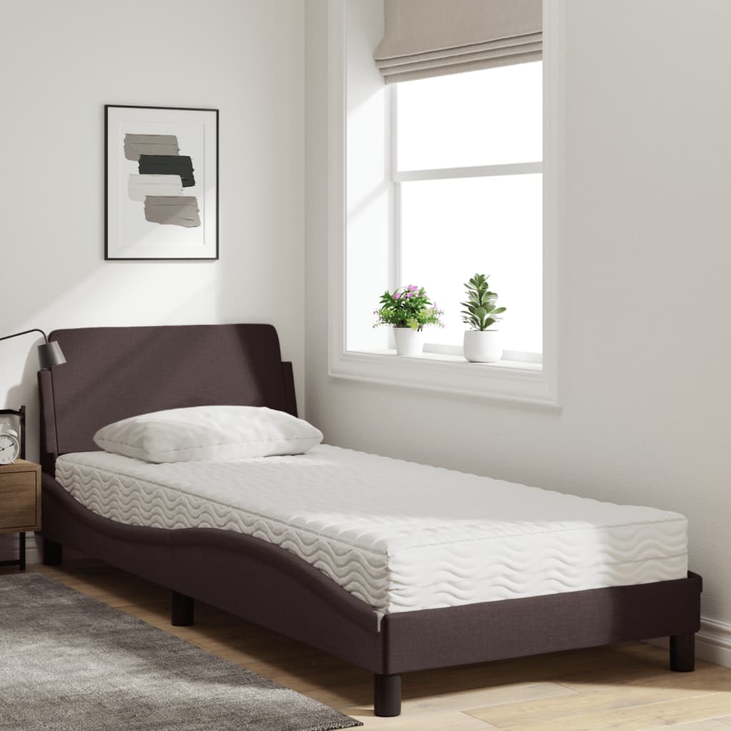 Bed met matras "Dover" stof donkerbruin 90x200 cm is nu te koop bij PeponiXL, paradijselijk wonen!