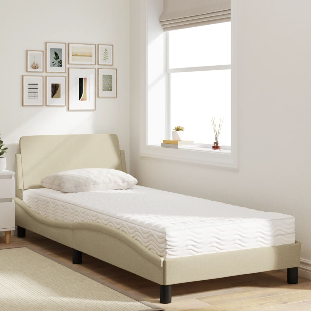 Bed met matras "Dover" stof crèmekleurig 90x200 cm is nu te koop bij PeponiXL, paradijselijk wonen!
