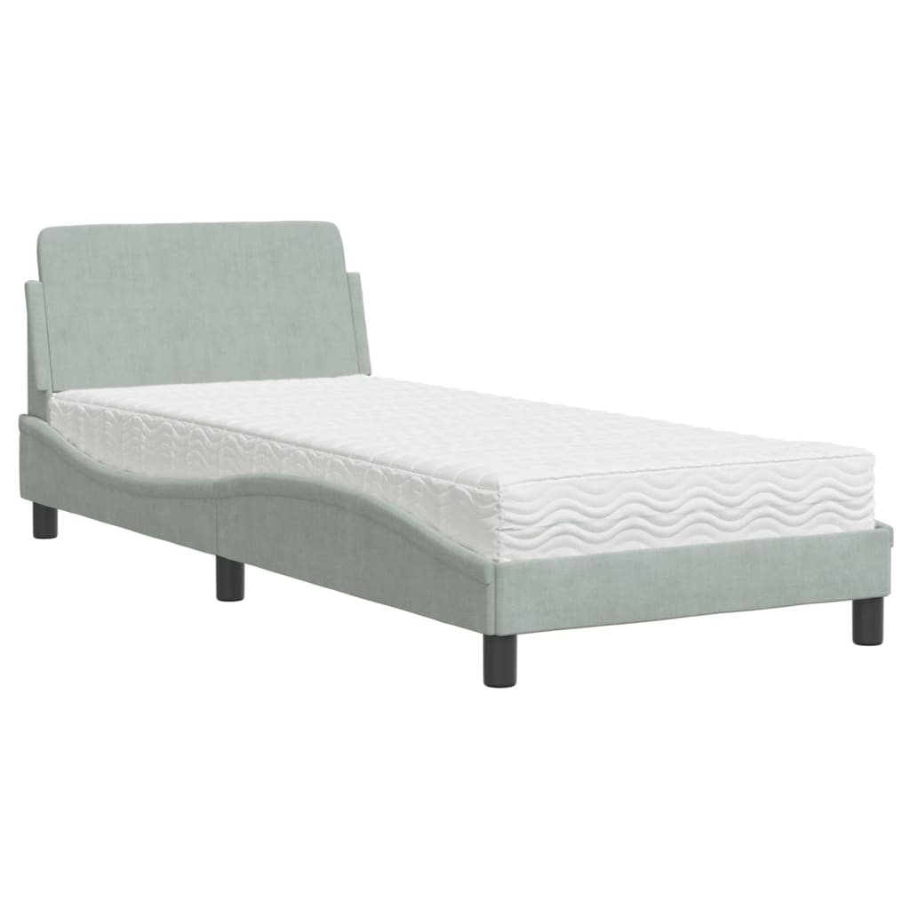 Bed met matras "Dover" fluweel lichtgrijs 90x200 cm is nu te koop bij PeponiXL, paradijselijk wonen!