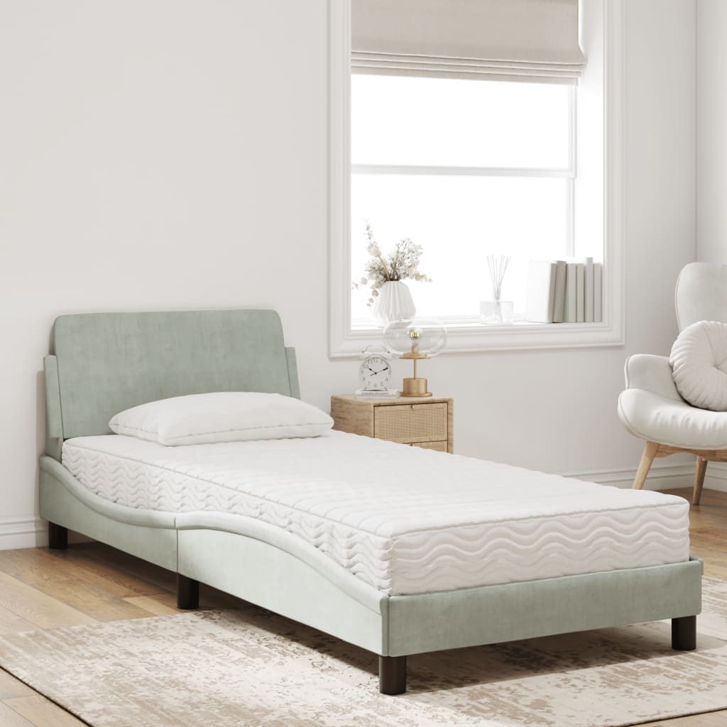 Bed met matras "Dover" fluweel lichtgrijs 90x200 cm is nu te koop bij PeponiXL, paradijselijk wonen!