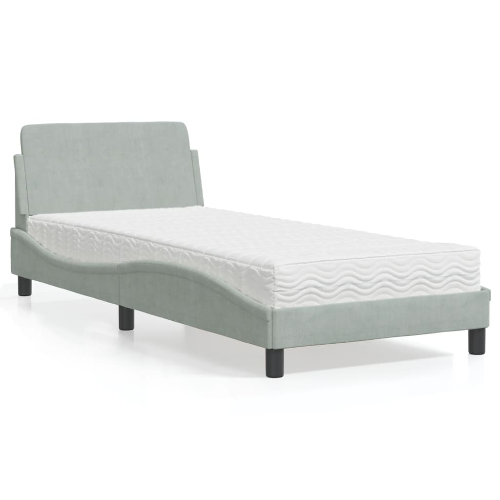 Bed met matras "Dover" fluweel lichtgrijs 90x200 cm is nu te koop bij PeponiXL, paradijselijk wonen!