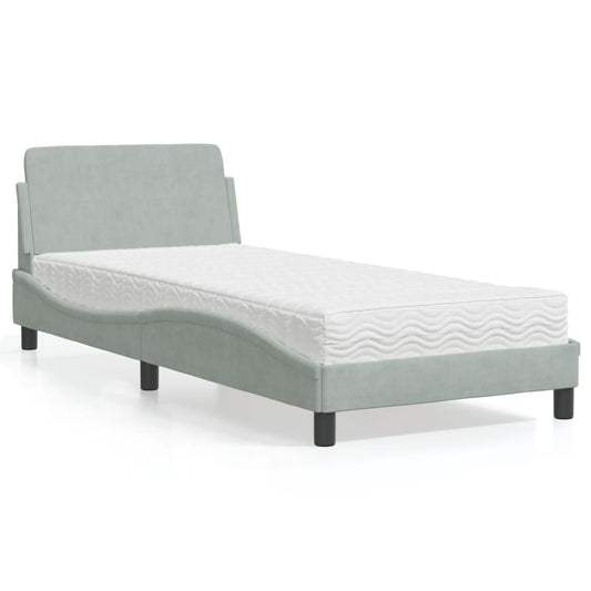 Bed met matras "Dover" fluweel lichtgrijs 90x200 cm is nu te koop bij PeponiXL, paradijselijk wonen!