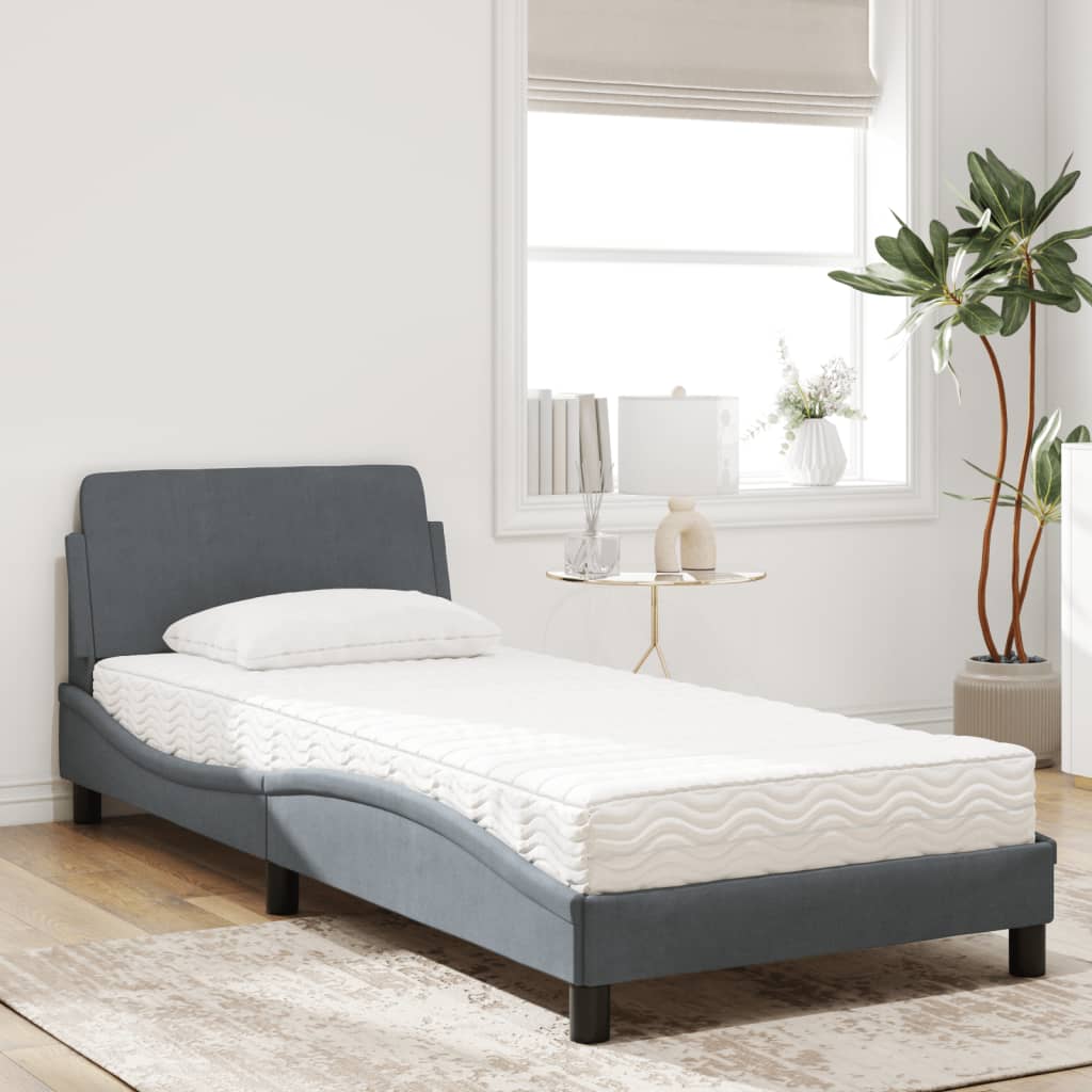 Bed met matras "Dover" fluweel donkergrijs 90x200 cm is nu te koop bij PeponiXL, paradijselijk wonen!