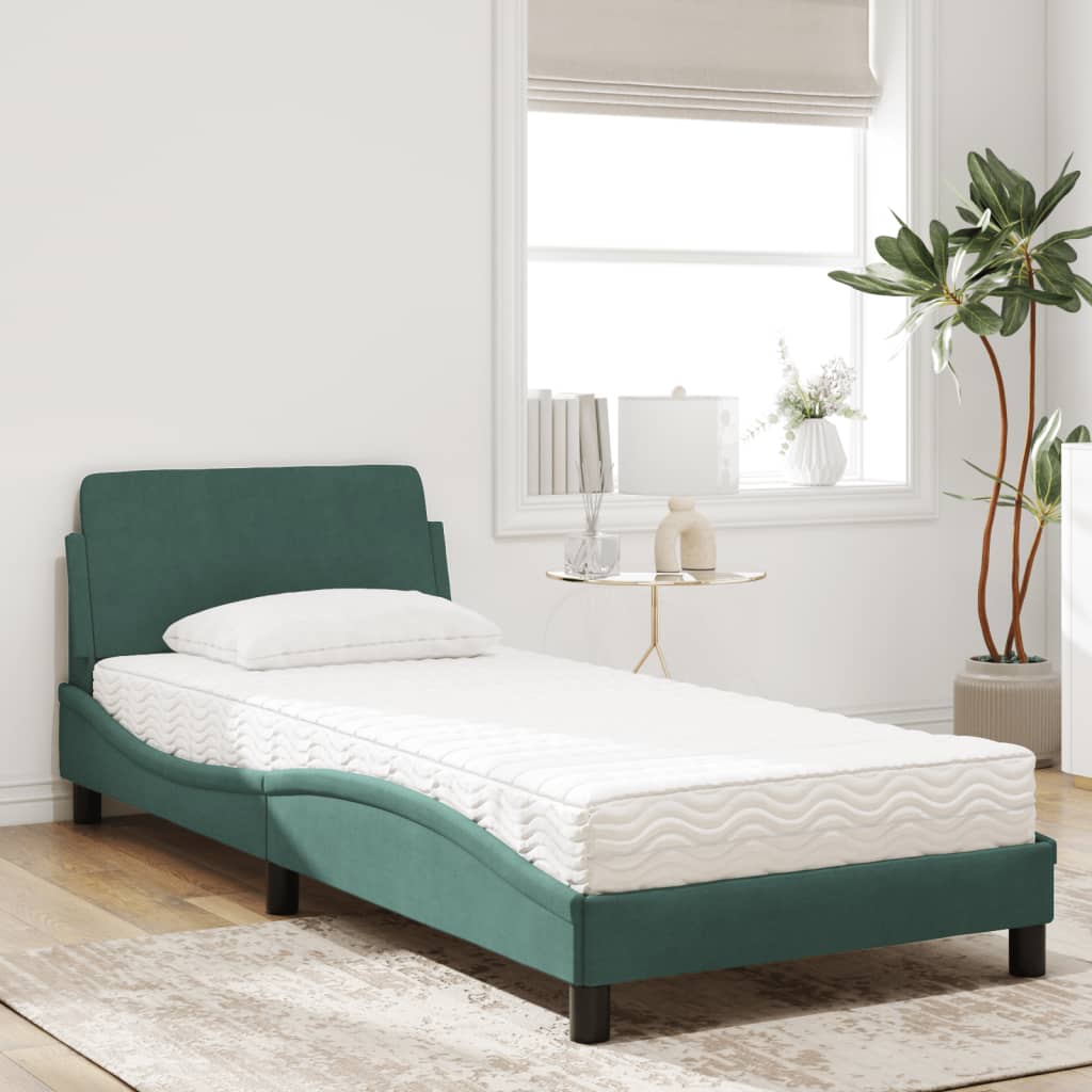 Bed met matras "Dover" fluweel donkergroen 90x200 cm is nu te koop bij PeponiXL, paradijselijk wonen!
