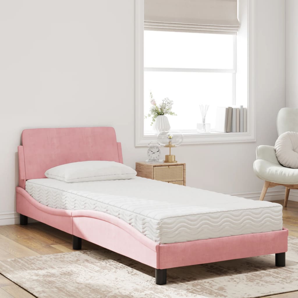 Bed met matras "Dover" fluweel roze 90x200 cm is nu te koop bij PeponiXL, paradijselijk wonen!
